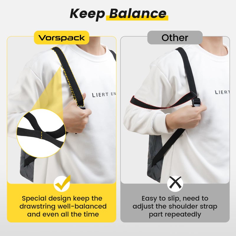 Vorspack Drawstring Backpack Water Resistant String Bag Cinch Bag Sports Gym Sack with Side Pocket for Men Women - Grey - Image 5